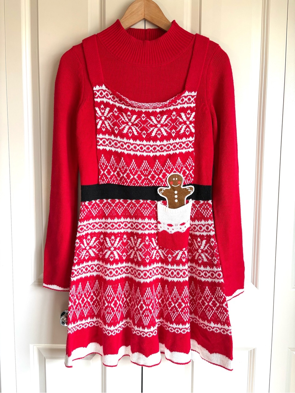 Holiday Sweater Dress Mrs. Claus Ugly Christmas Gingerbread Pinafore Medium